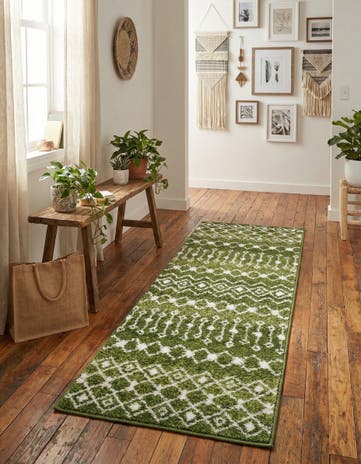 Green Moroccan Trellis Runner Rug