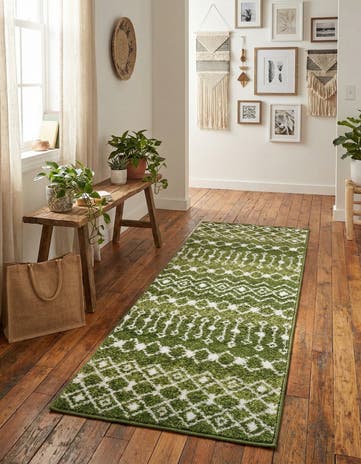 Green Moroccan Trellis Runner Rug