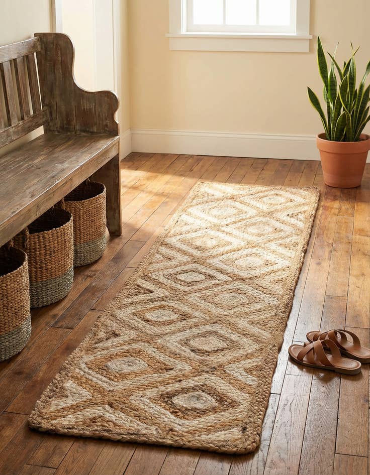Detail image of 1' 2 x 5' 1  Hand Braided Jute Table Runner Rug