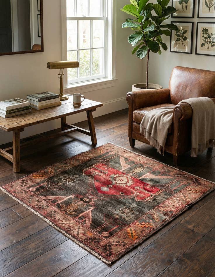 Detail image of 3' 8 x 3' 8  Hand Knotted Ultra Vintage Persian Wool Square Rug