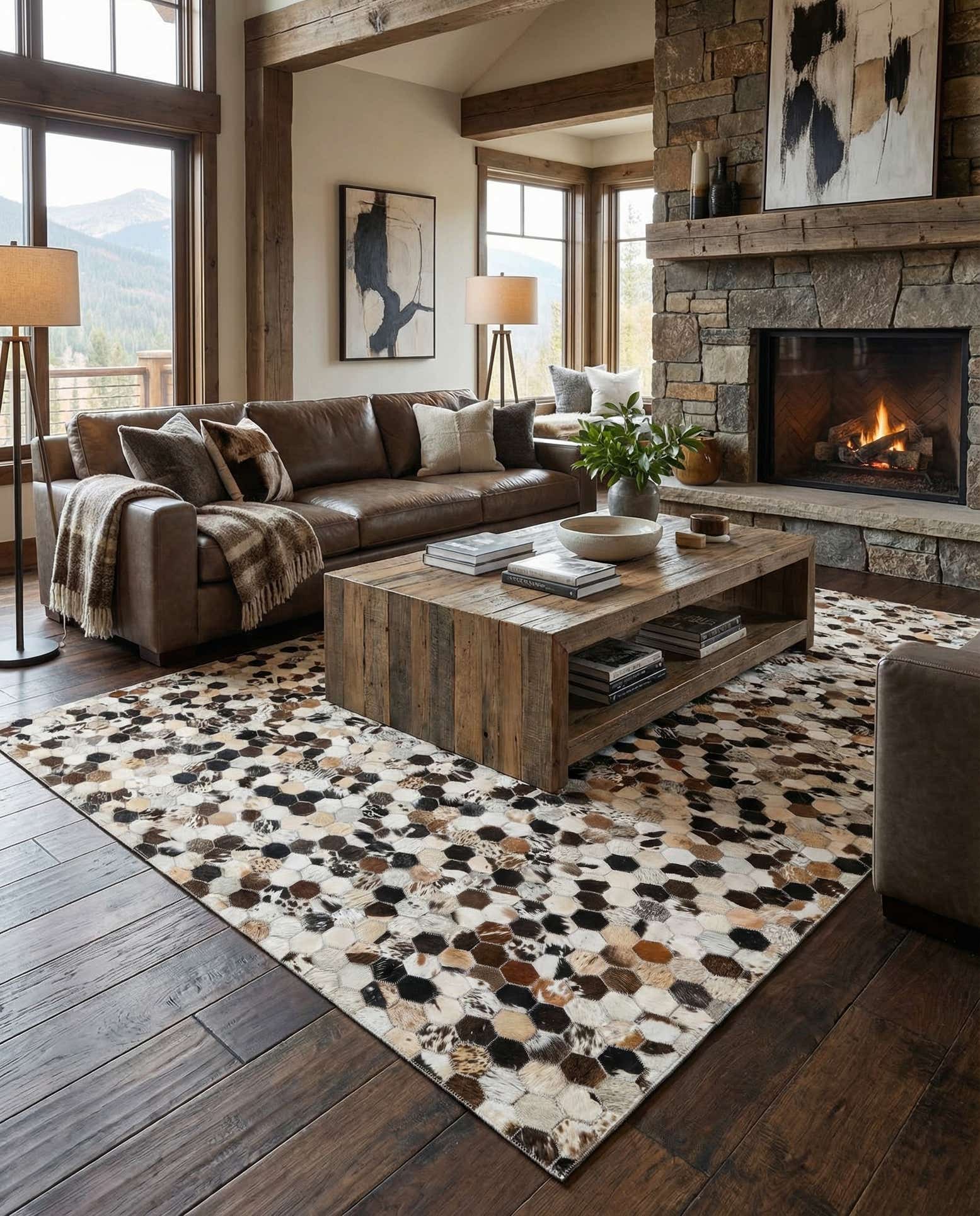 5' 2 x 8' 2 Cowhide Leather Rug