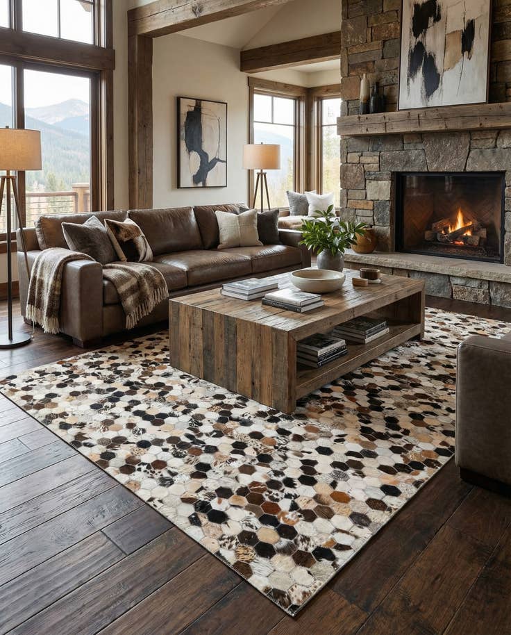 Detail image of 5' 2 x 8' 2 Cowhide Leather Rug