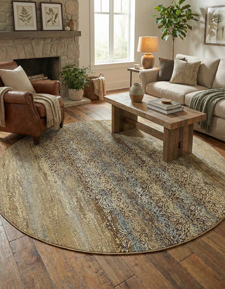 Detail image of 8' x 8'  Washable Botanical Indoor / Outdoor Round Rug