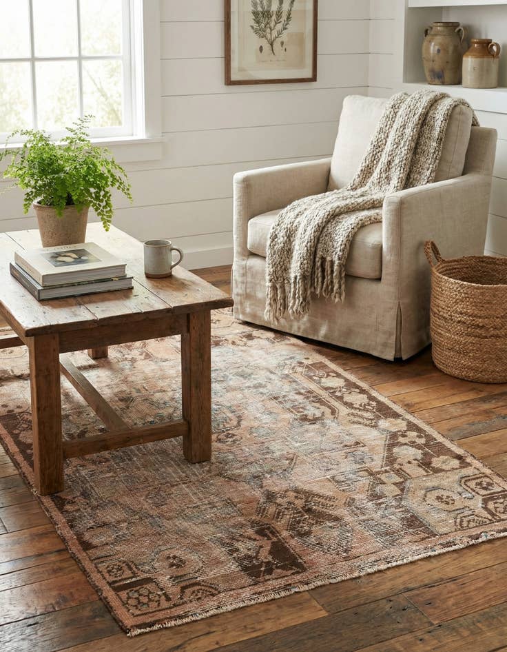 Detail image of 3' 7 x 5' 8  Hand Knotted Ultra Vintage Persian Wool Rug