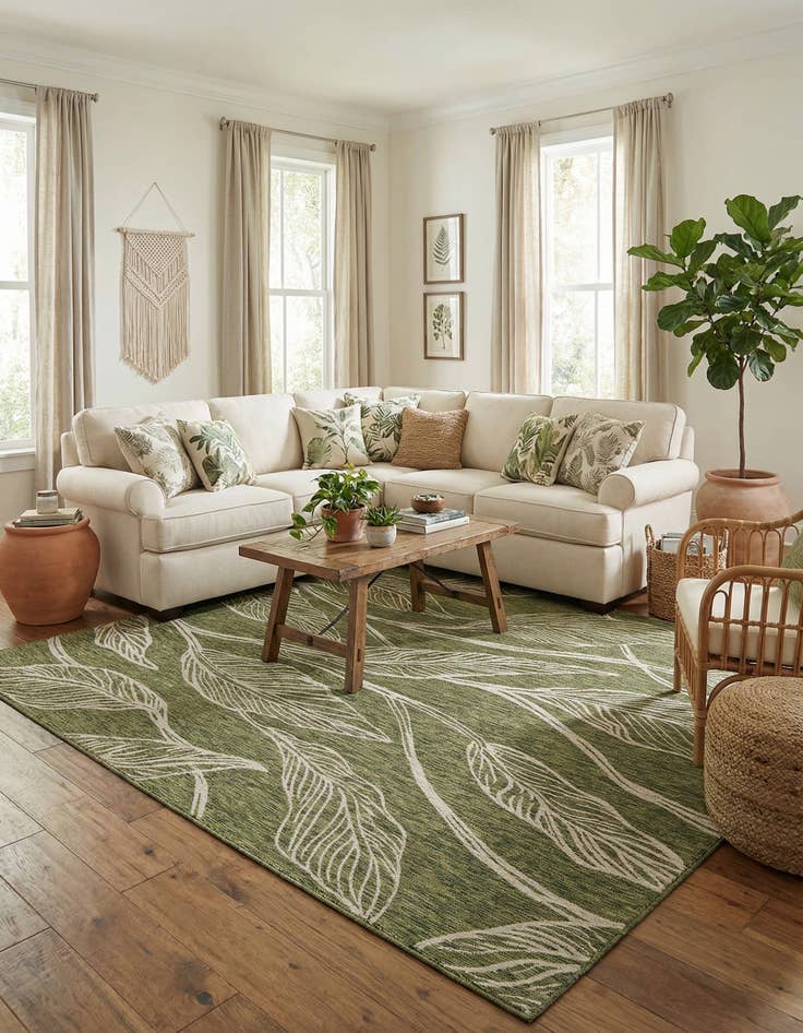 Detail image of 9' x 12'  Washable Botanical Indoor / Outdoor Rug