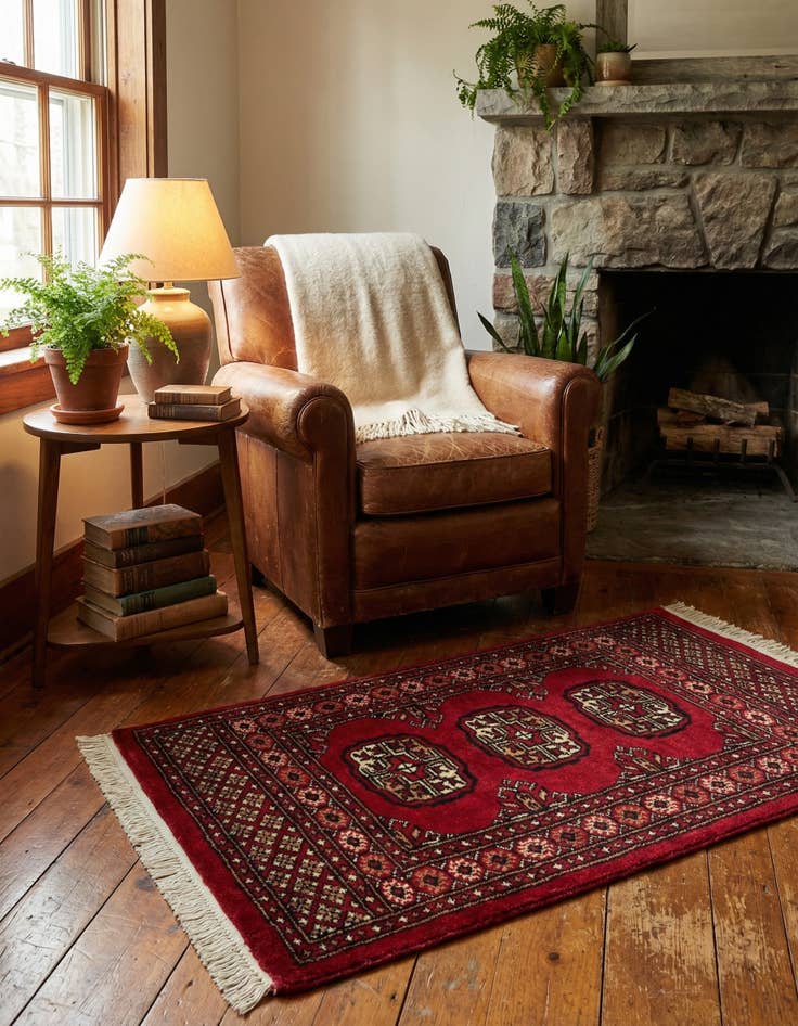 Detail image of  2' x 2' 11  Hand Knotted Torkaman Persian Wool Rug