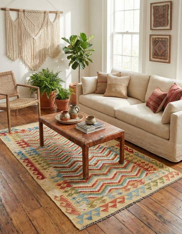3' 4 x 6' 4 Hand Woven Kilim Maymana Wool Rug