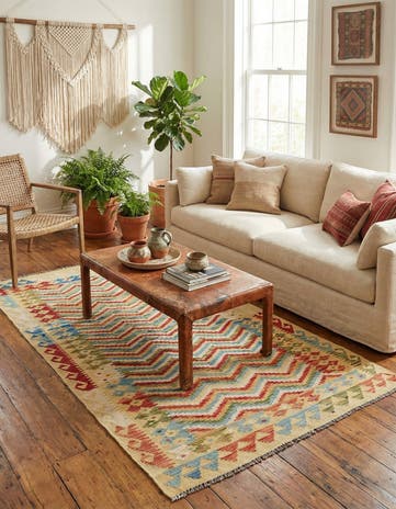 3' 4 x 6' 4 Hand Woven Kilim Maymana Wool Rug