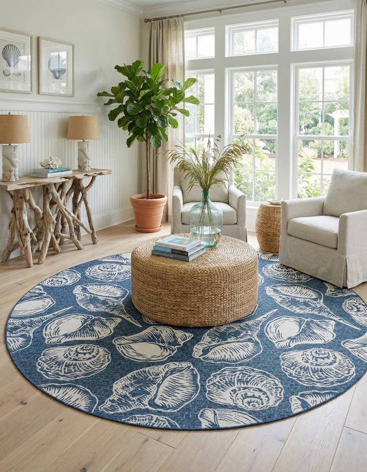 Detail image of 12' x 12'  Washable Coastal Indoor / Outdoor Round Rug