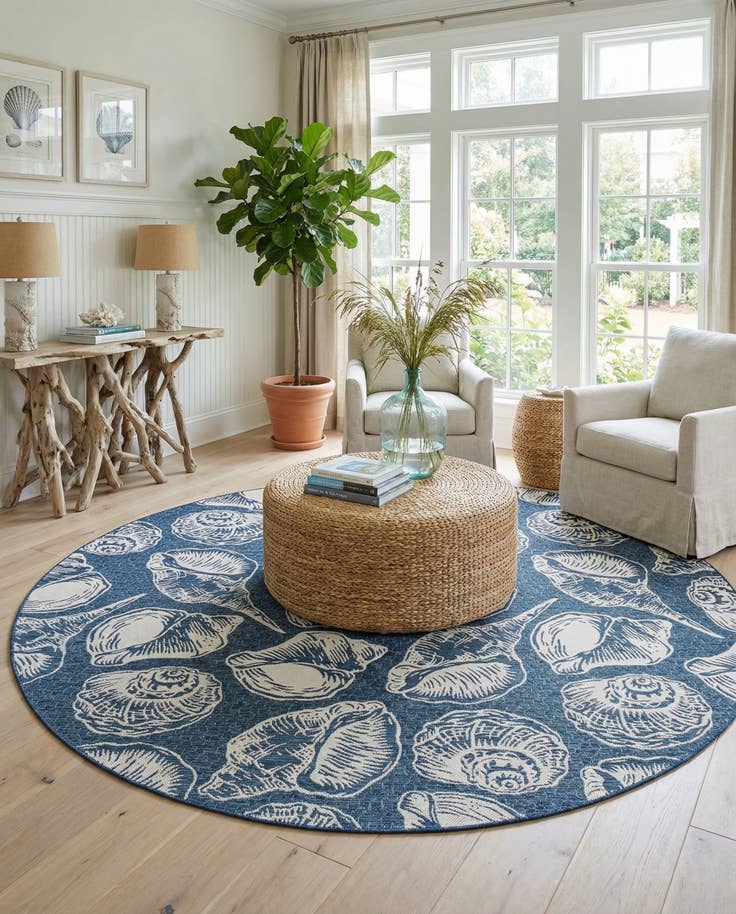 Detail image of 12' x 12' Easy-Clean Coastal Indoor / Outdoor Round Rug