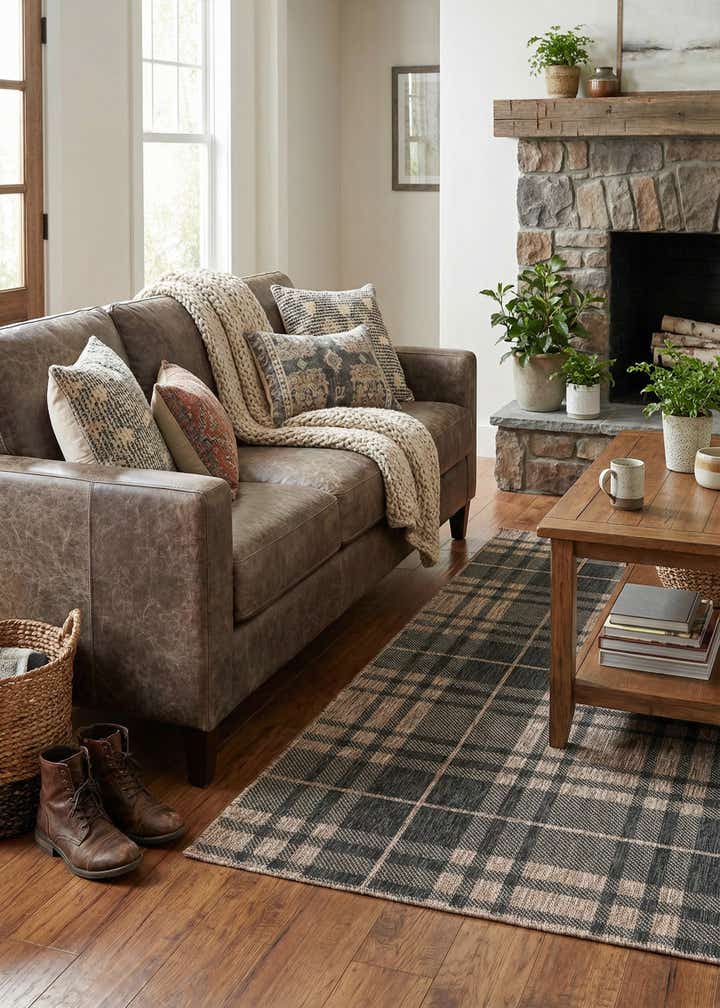 4' x 6' Easy-Clean Checkered Indoor / Outdoor Rug