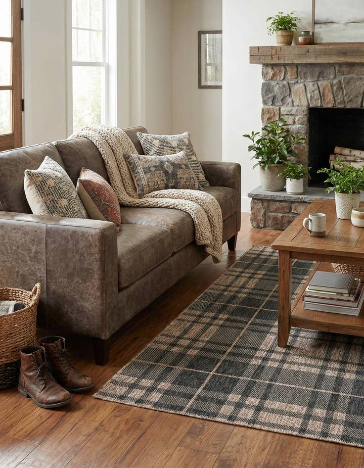 Detail image of 4' x 6' Easy-Clean Checkered Indoor / Outdoor Rug