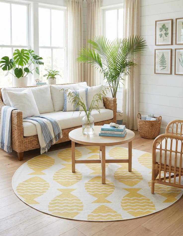 Detail image of 6' 1 x 6' 1  Washable Coastal Indoor / Outdoor Round Rug