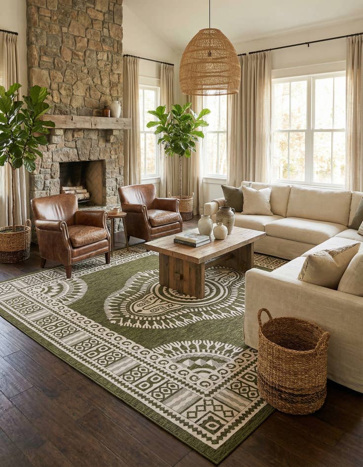 Detail image of  13' x 13'  Washable Traditional Indoor / Outdoor Square Rug