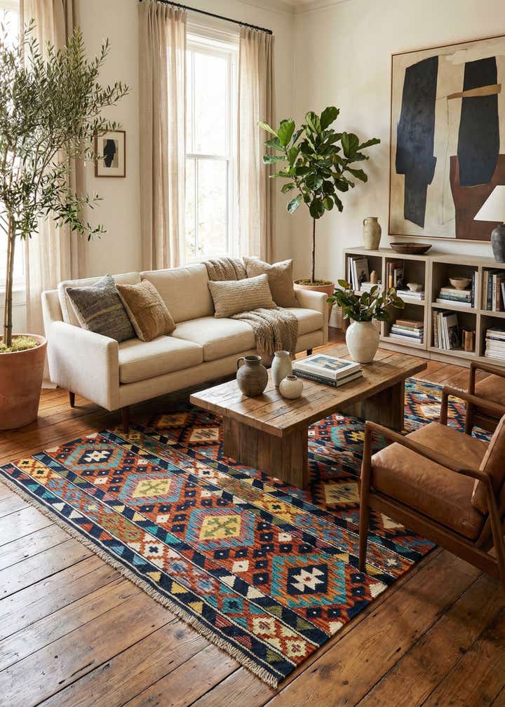 4' 10 x 6' 6 Hand Knotted Marok Kilim Rug