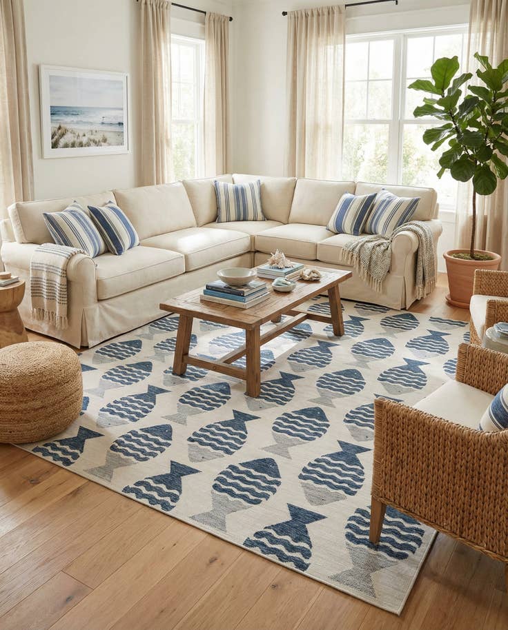 Detail image of 13' x 13' Easy-Clean Coastal Indoor / Outdoor Square Rug