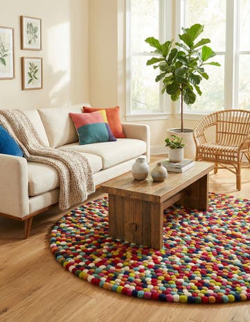 5' x 5' Felt Ball Wool Round Rug
