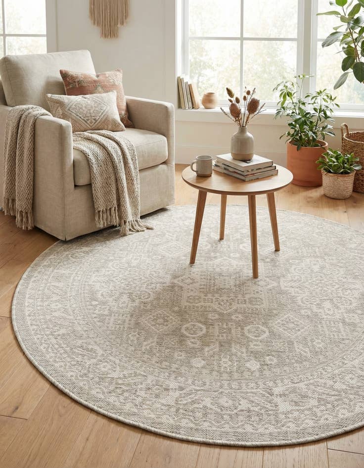 Detail image of 5' 3 x 5' 3 Easy-Clean Aztec Indoor / Outdoor Round Rug