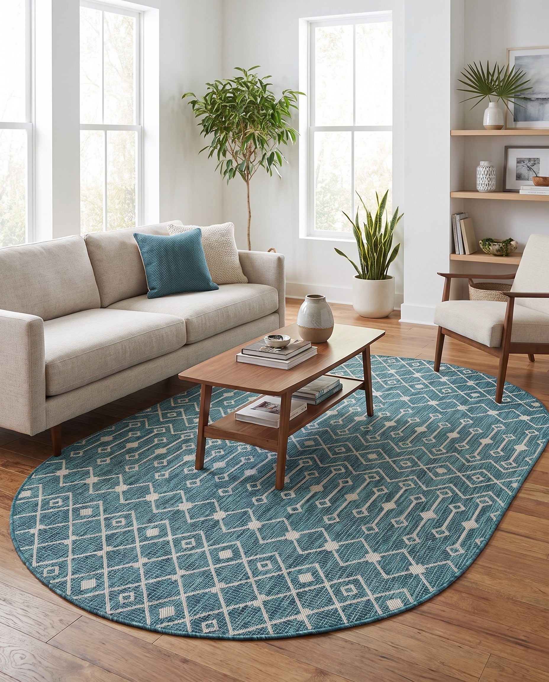 5' 3 x 8' Easy-Clean Lattice Indoor / Outdoor Oval Rug