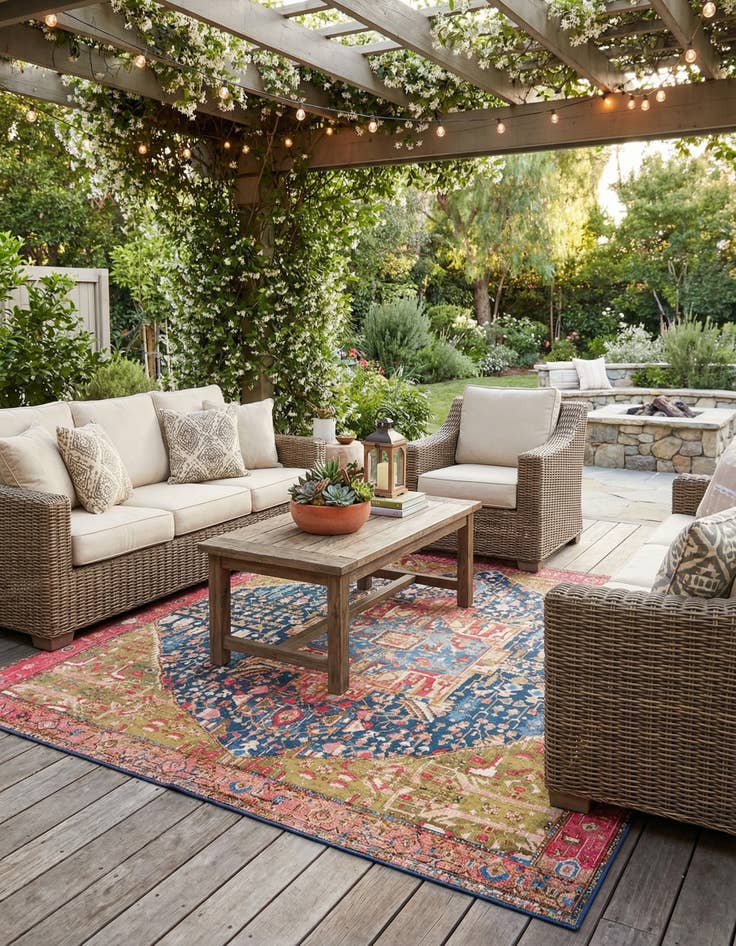 Detail image of 10' x 10'  Washable Traditional Indoor / Outdoor Square Rug