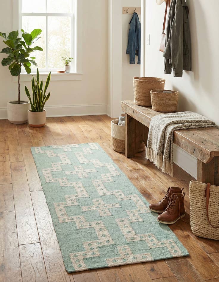 Detail image of  2' x 6' 1  Hand Woven Kilim Wool Runner Rug