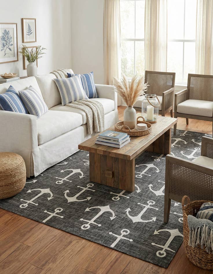 Detail image of 7' x 10'  Washable Coastal Indoor / Outdoor Rug