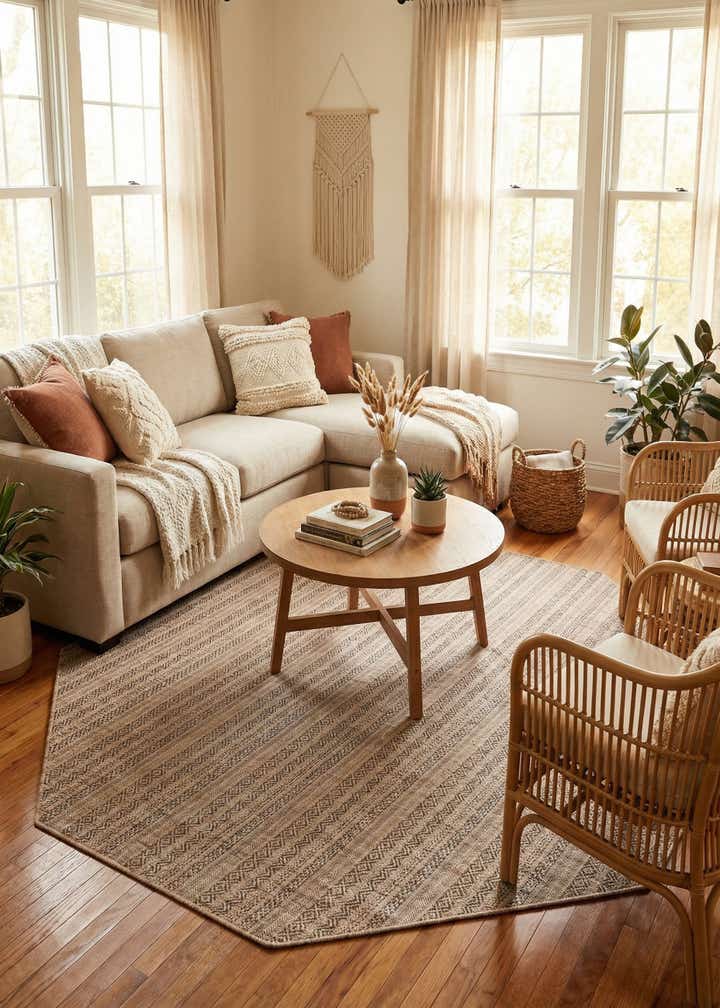 7' 10 x 7' 10 Easy-Clean Striped Indoor / Outdoor Octagon Rug