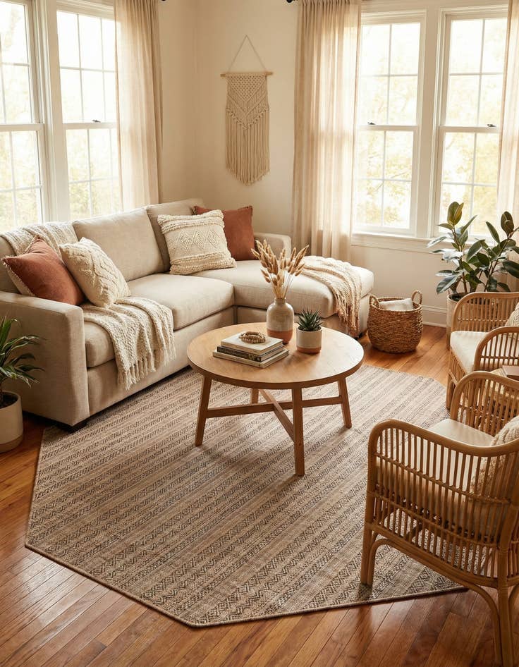 Detail image of 7' 10 x 7' 10 Easy-Clean Striped Indoor / Outdoor Octagon Rug