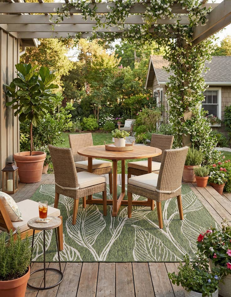 Detail image of 7' 10 x 7' 10  Washable Botanical Indoor / Outdoor Square Rug