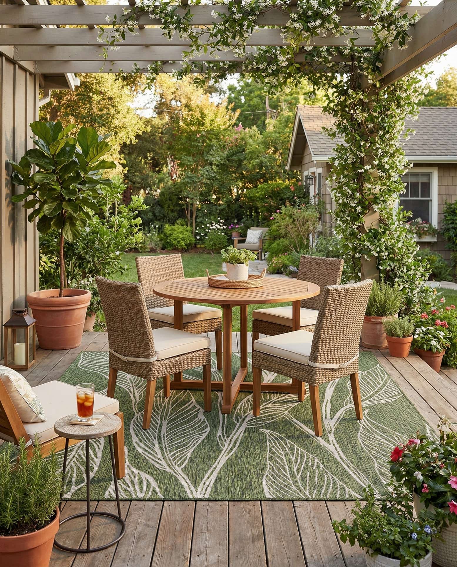 7' 10 x 7' 10 Easy-Clean Botanical Indoor / Outdoor Square Rug
