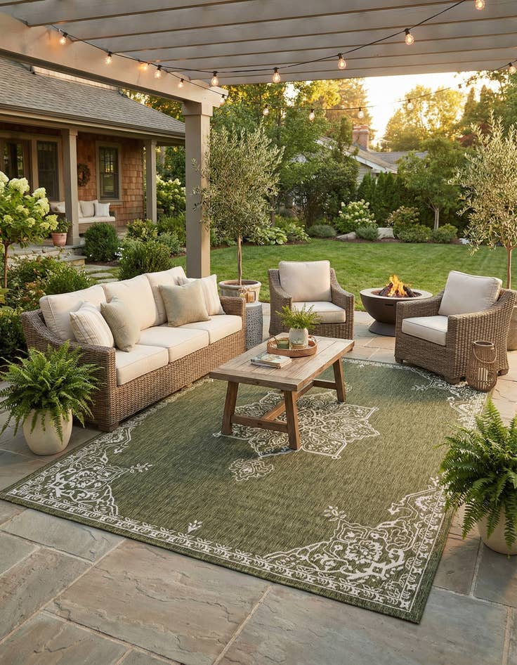 Detail image of 10' x 13'  Washable Traditional Indoor / Outdoor Rug