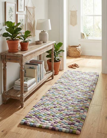 2' x 6' 1 Hand Woven Felt Ball Wool Runner Rug