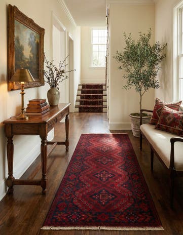 2' 8 x 11' 7 Hand Knotted Afghan Ersari Wool Runner Rug