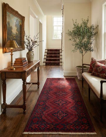 2' 8 x 11' 7 Hand Knotted Afghan Ersari Wool Runner Rug