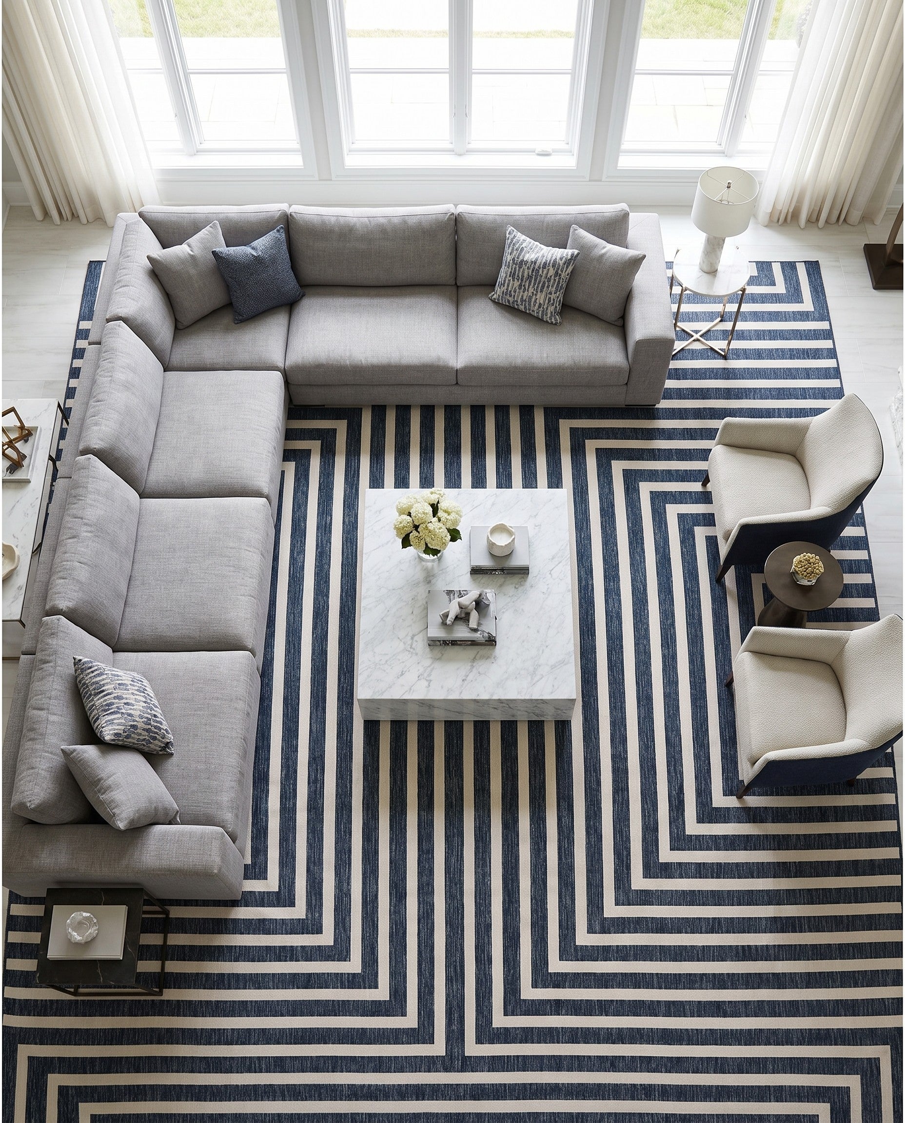 Blue Easy-Clean Modern Indoor / Outdoor Square Rug