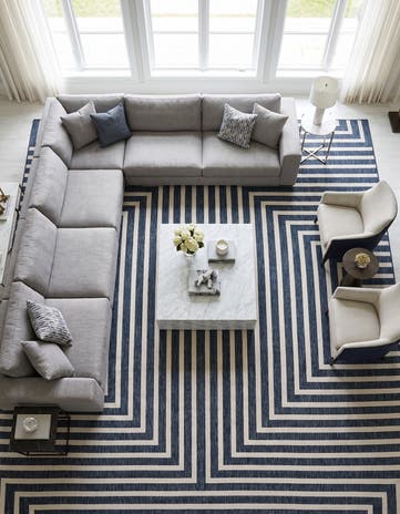 Blue Easy-Clean Modern Indoor / Outdoor Square Rug