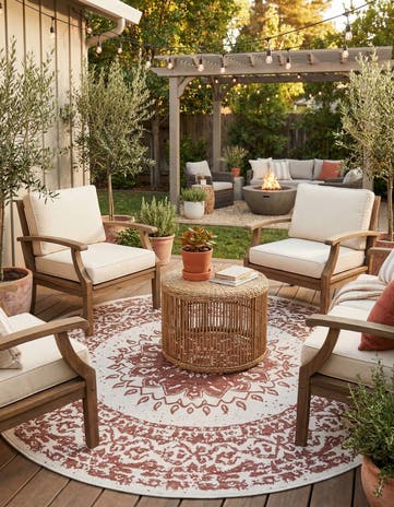 10' x 10' Easy-Clean Traditional Indoor / Outdoor Round Rug