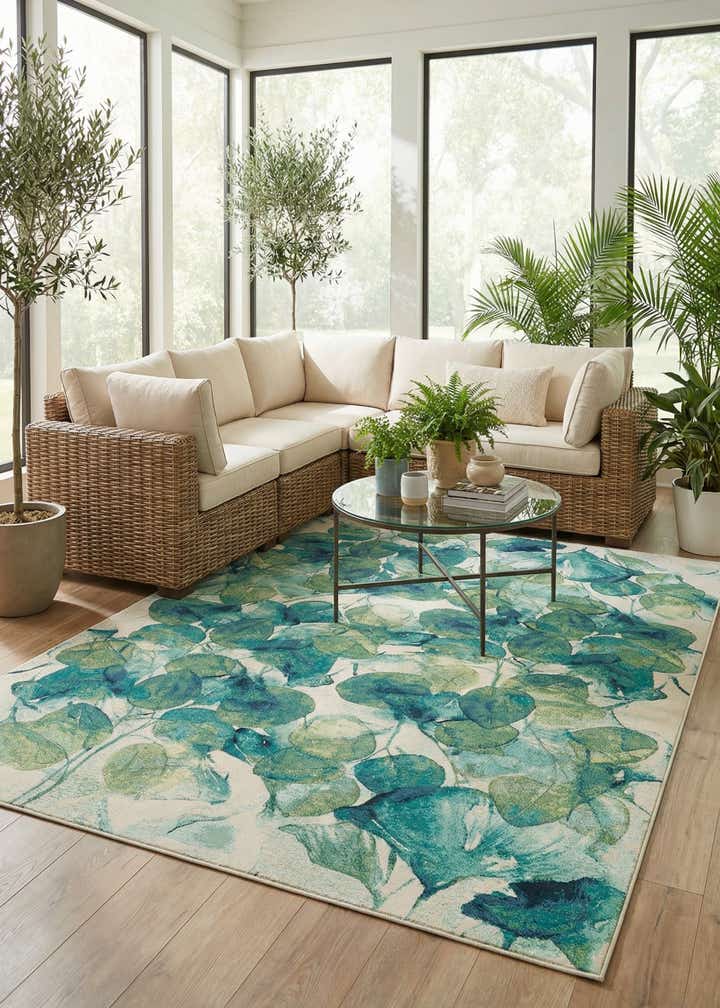 10' x 13' Easy-Clean Botanical Indoor / Outdoor Rug