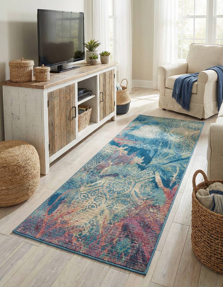 Detail image of 2' 7 x 5' 3  Washable Coastal Indoor / Outdoor Runner Rug