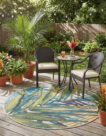 4' x 4' Easy-Clean Botanical Indoor / Outdoor Round Rug