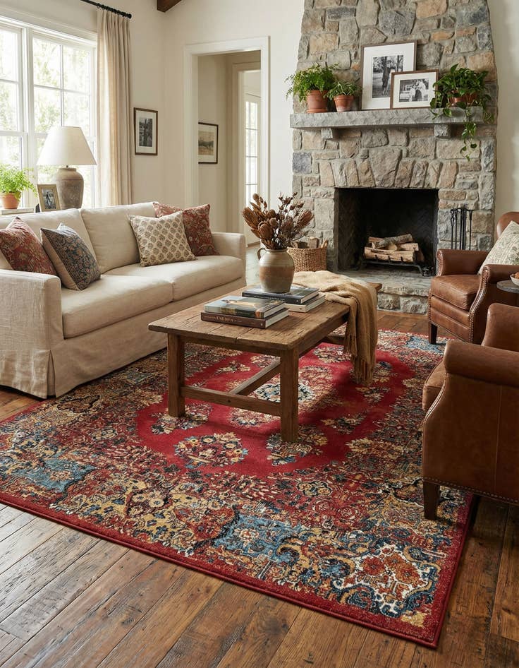 Detail image of  7' 10 x 10'  Washable Traditional Indoor / Outdoor Rug