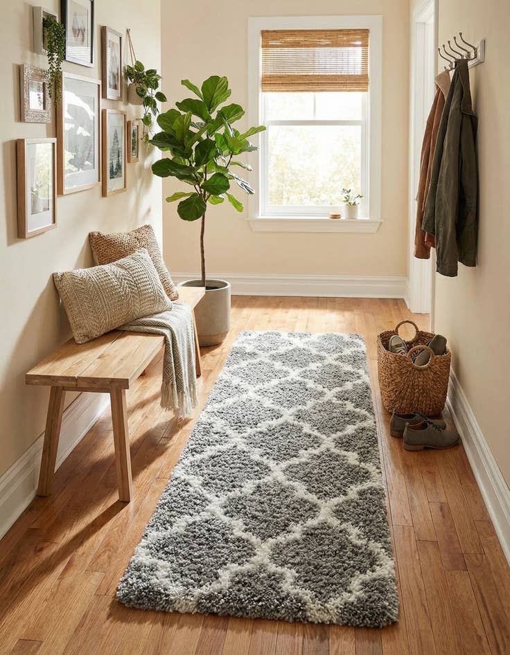 Detail image of 2' 7 x 10' Moroccan Trellis Shag Runner Rug