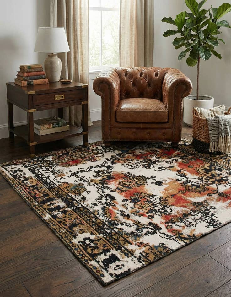 Detail image of 4' 4 x 4' 7  Hand Knotted Ultra Vintage Persian Wool Square Rug