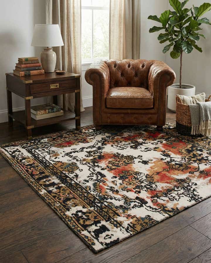 4' 4 x 4' 7 Hand Knotted Ultra Vintage Persian Wool Square Rug