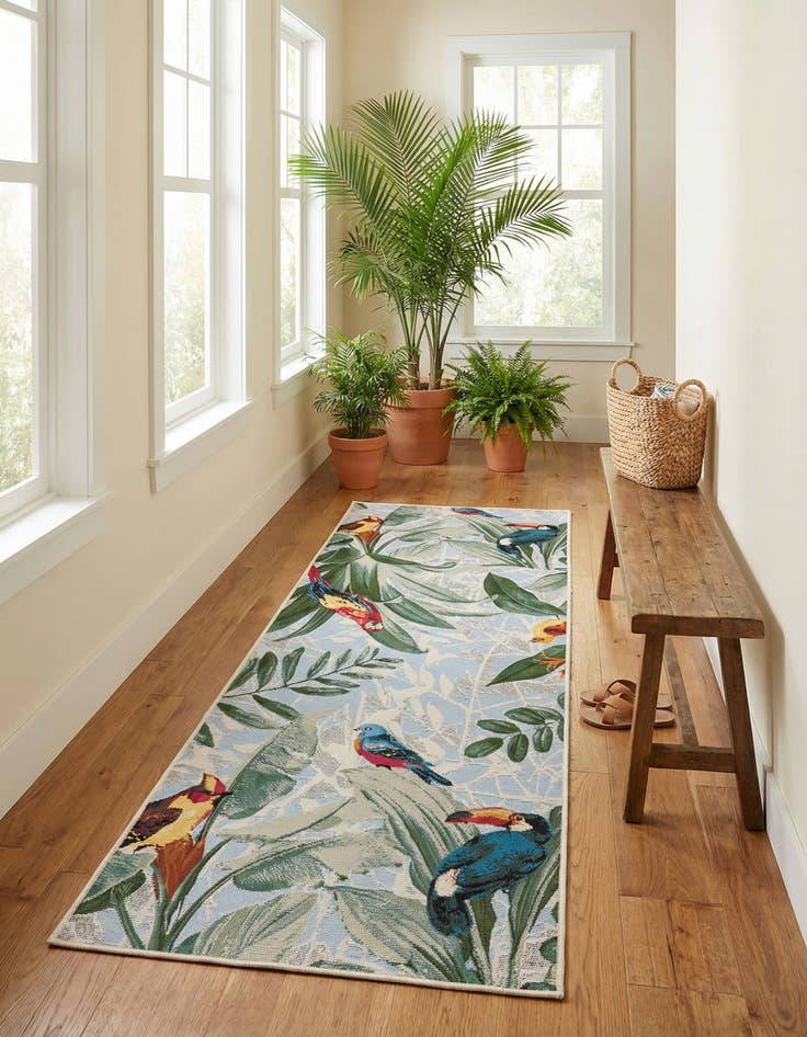 Detail image of  2' 7 x 5' 3  Washable Botanical Indoor / Outdoor Runner Rug