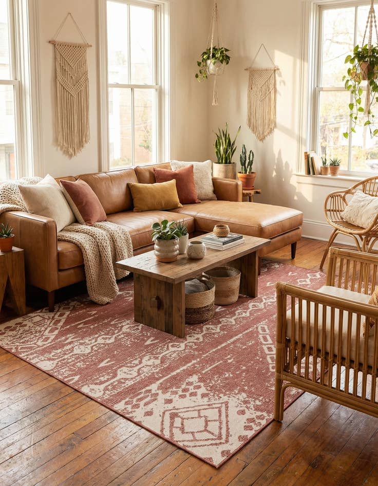 Detail image of  6' x 9'  Washable Bohemian Indoor / Outdoor Rug