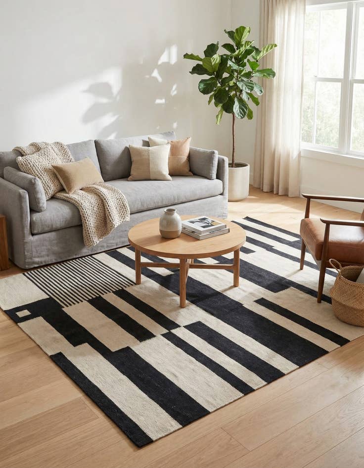 Detail image of 4' 8 x 6' 8  Hand Woven Kilim Modern Wool Rug