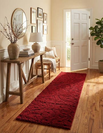 Red Botanical Shag Runner Rug