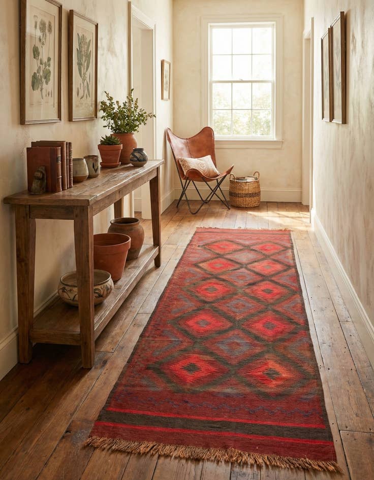 Detail image of 4' 5 x 14' 10  Hand Woven Kilim Fars Wool Runner Rug