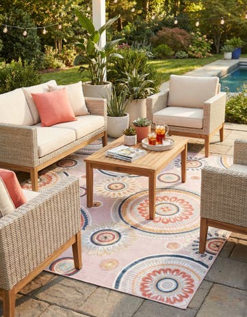 Pink Easy-Clean Botanical Indoor / Outdoor Rug
